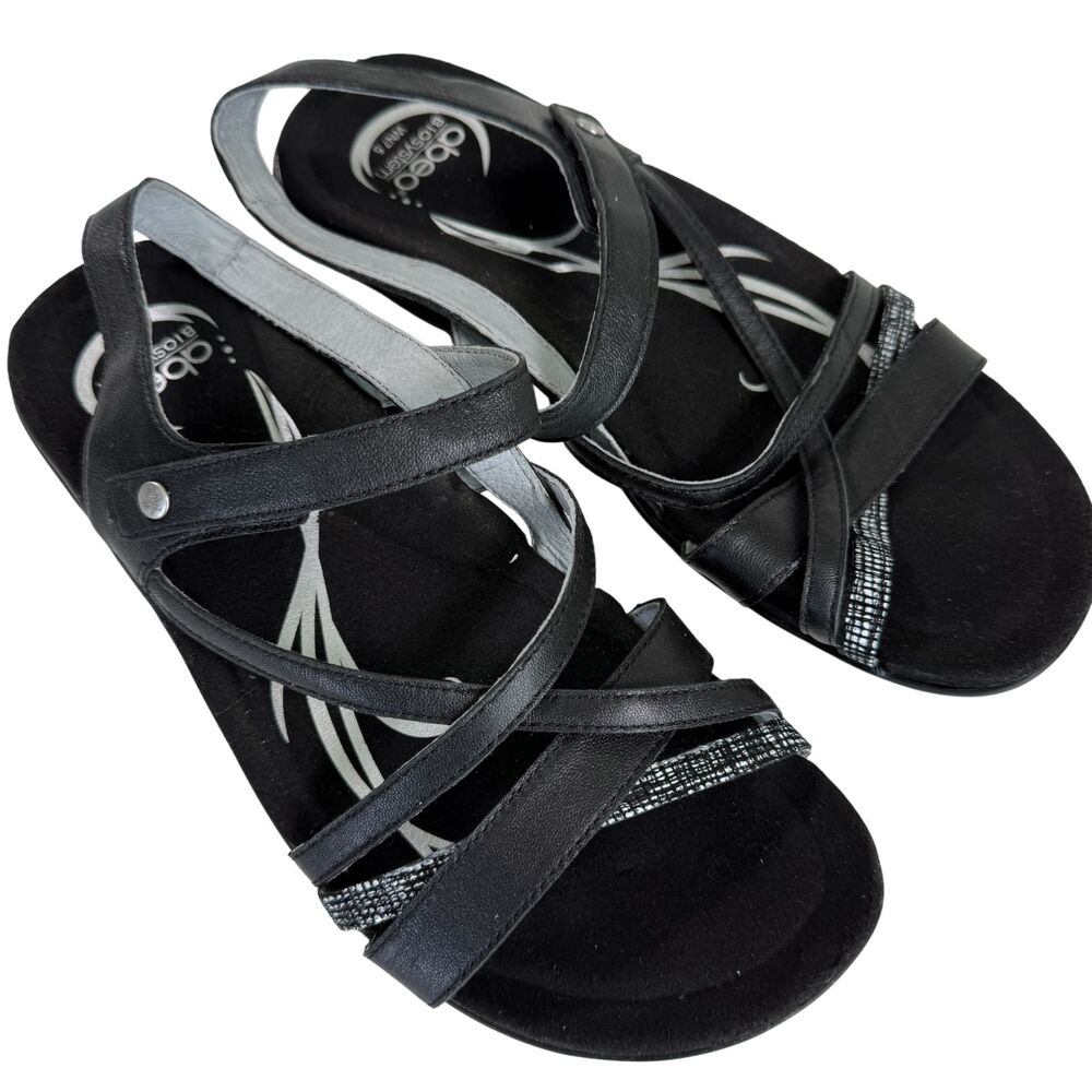 ABEO Brynn Leather Sandal Women's Size 7.5 Narrow B.I.O Comfort Black Strappy